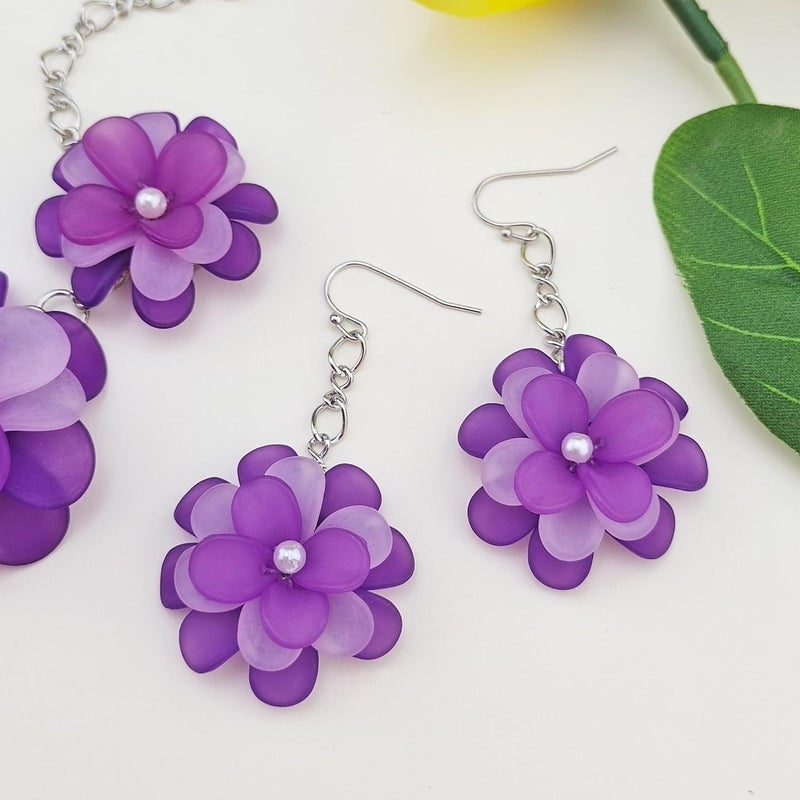 Bocar Flower Collar Necklace, Floral Flower Summer Beach Statement Choker Necklace and Earrings Set for Women, Handmade Women Jewelry Gift - Image 4